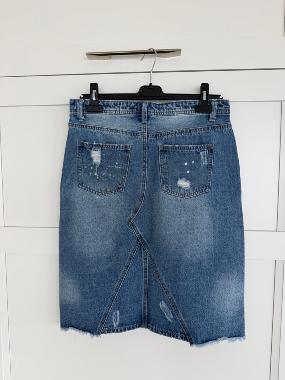 Distressed Blue Denim Knee-Length Skirt - Picture 6 of 6